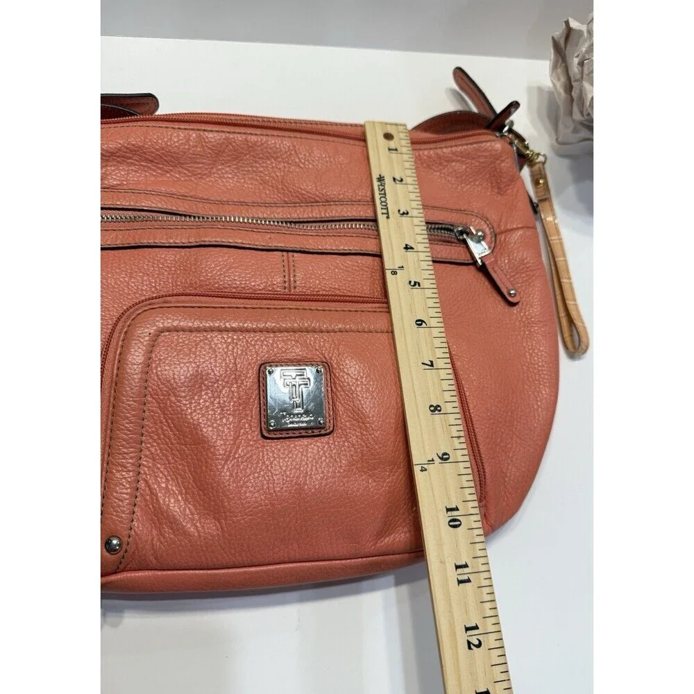 Tignanello Womens Hobo Orange Leather Shoulder Handbag Satchel Purse Pockets